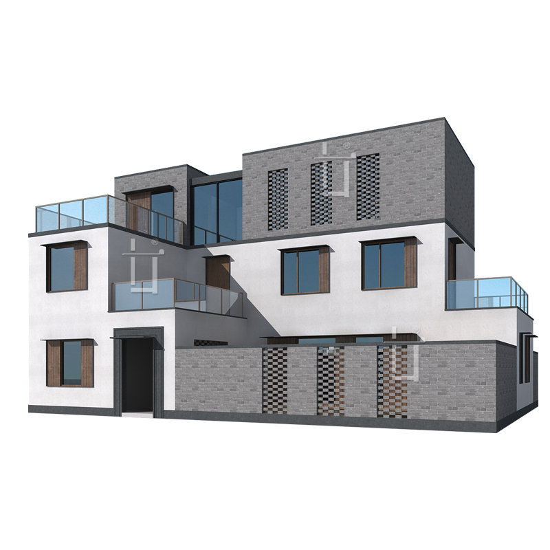 现代风别墅设计图纸三层3D外观图效果图乡村自建房合院全套施工图