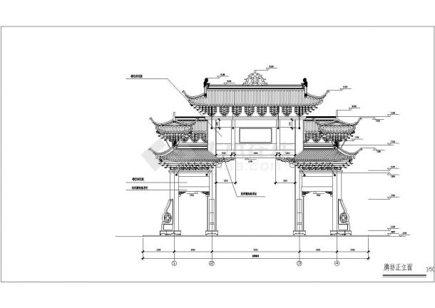 某地混凝土结构仿古牌坊建筑设计施工图