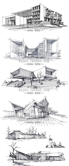 建筑高清手绘线稿 考研手绘与设计临摹的必备素材
